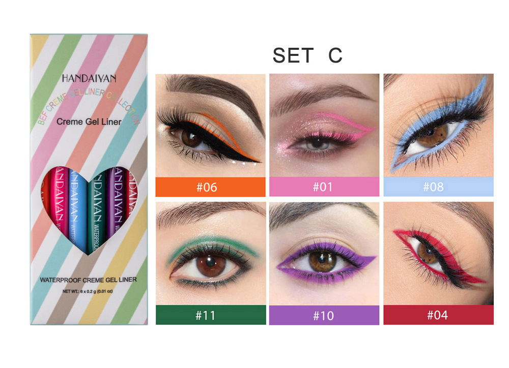 Cross-border bestseller: 6-piece set of HANDAIYAN eyeliner pen, rotatable, waterproof and non-smudging, colorful eyeliner gel pen set undefined