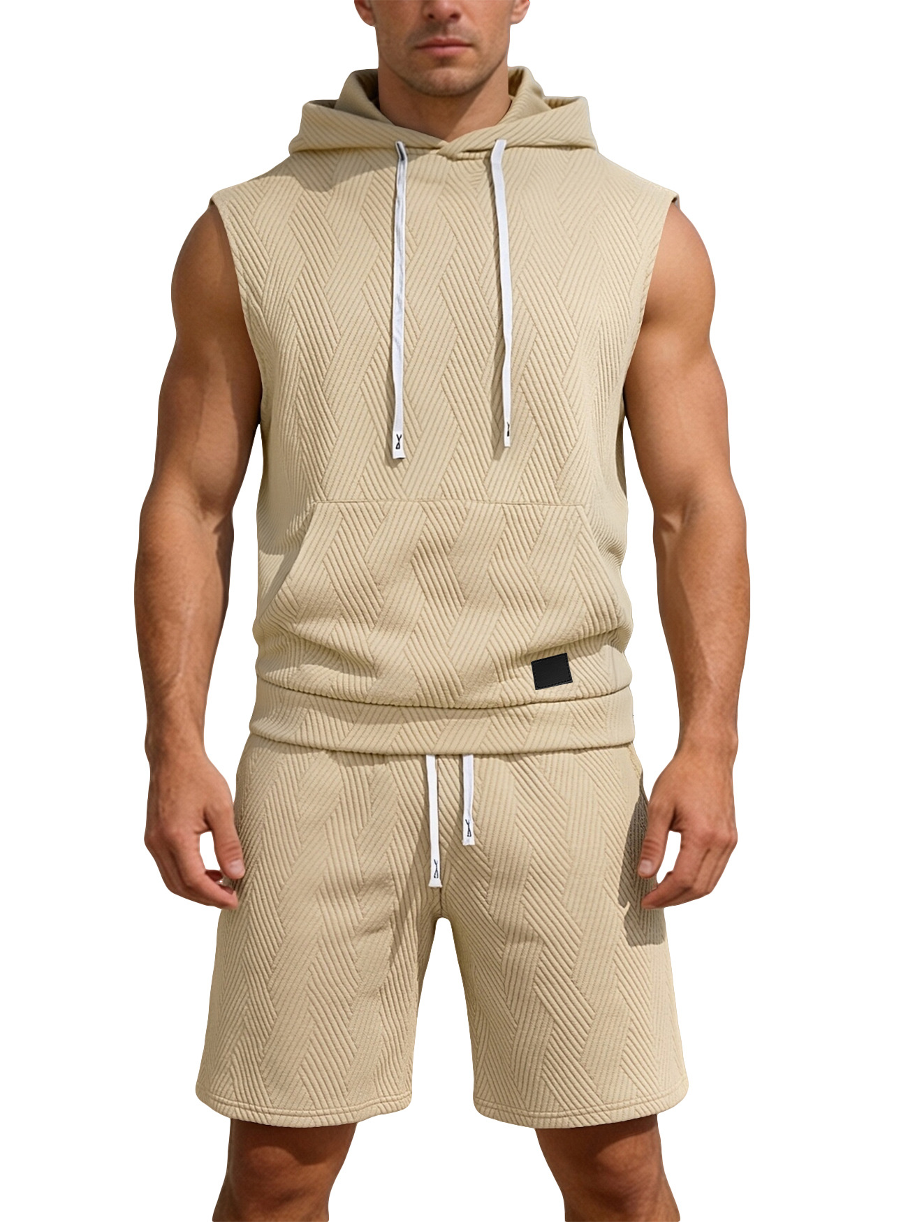 Nuevo transfronterizo de Europa y América de verano sin mangas chaleco de hombro holgado hombre deportivo casualizado chaleco con capuchón suit