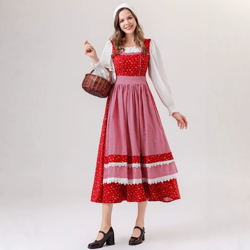 German Bavarian Traditional Dirndl Skirt, Retro Pastoral Style Maid Dress, Photo Shoot Outfit German Bavarian Traditional Dirndl Skirt, Retro Pastoral Style Maid Dress, Photo Shoot Outfit