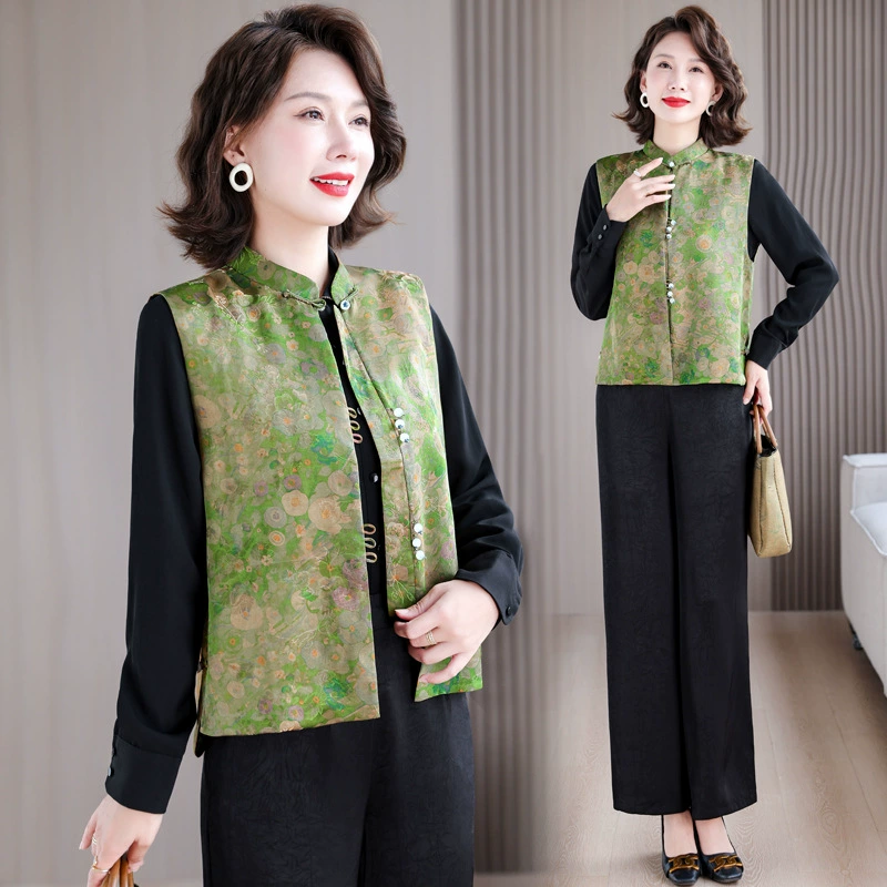 Шелковая ароматная пряжа весной и осенью без рукавов жилет в китайском стиле