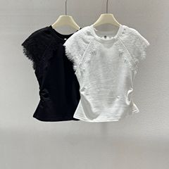 子猫の家の南油のヨーロッパの商品のフランスの丸首の袖なしのレースはしわをつづり合わせて腰を収めてやせているベストの女性185を現します。