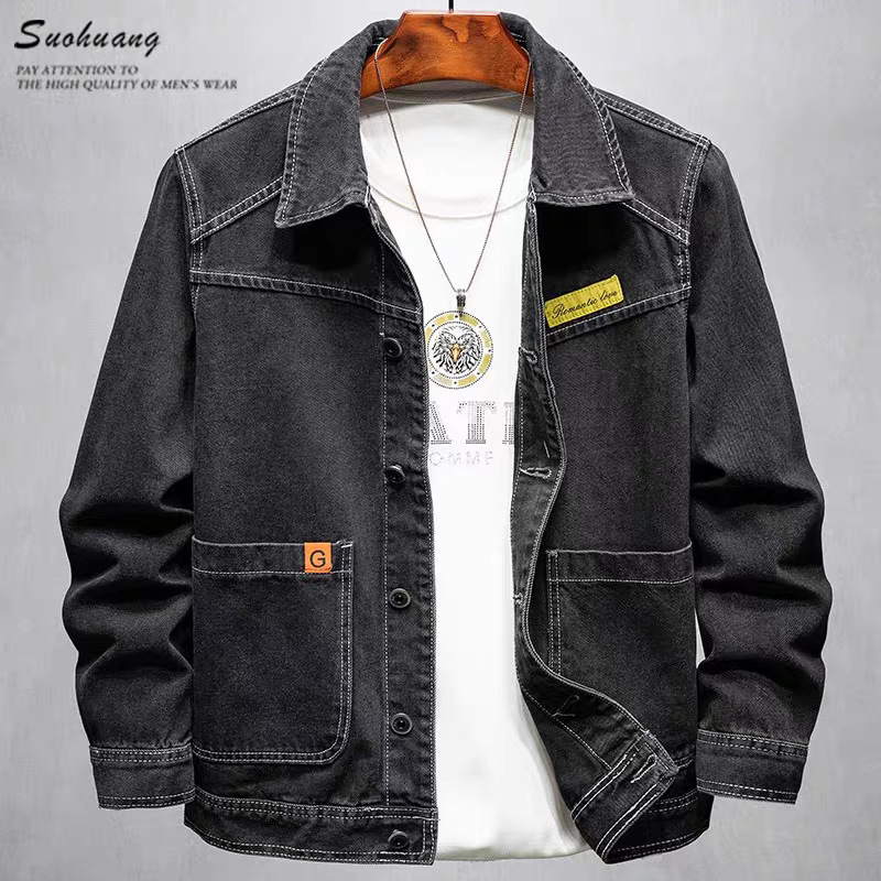 American Loose Denim Jacket Men's New Designer Cotton Jacket Light Blue Top Spring and Autumn Style