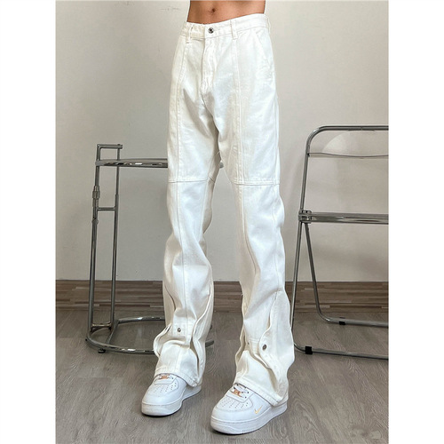 American High Street Micro-Relaxed Pants 2024 New Casual Denim Jeans for Men Trendy Brand Retro Straight Leg Design-Savvy Versatile Pants