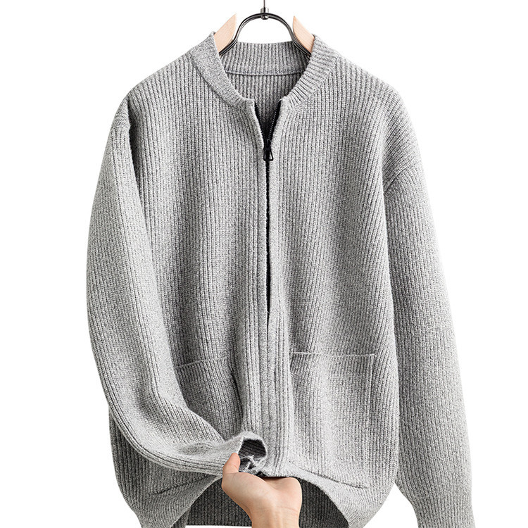 Cardigan de color sólido transfronterizo con cremallera, chaqueta de punto, moda japonesa, suéter casual de color sólido suelto