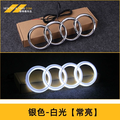 Suitable for Audi A5A6A4L Q3Q5L Center Grille Emblem Modification Led Light-Emitting Car Logo Front and Rear Four-Ring Modified Car Emblem (Car logo) - 285-silver-white-light-always-bright