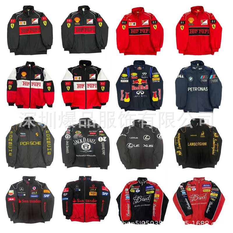 F1 Racing Suit Embroidered F1 Jacket Ferrari Racing Suit European and American Style Motorcycle Riding Suit Cotton Jacket Custom-Made