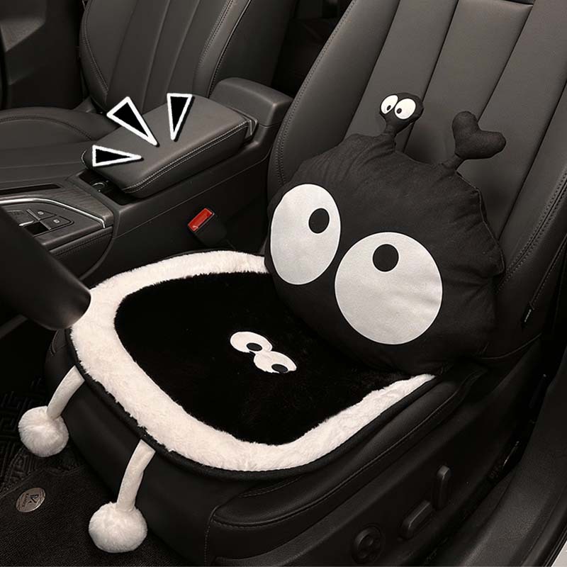 Söt tecknad bilstolsdyna kreativ storöga monsterbil förtjockad varm sätesöverdrag vinter allmän bilstolsdyna_voghion.com