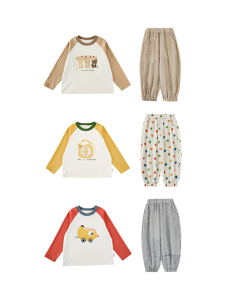 Conjunto de Niña Qiuduomeng, Primavera-Otoño 2025, Camiseta con Estampado de Dibujos Animados, Pantalones Casuales con Lunares para Bebés