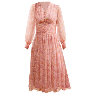 2025 Spring/Summer New Plus Size Chiffon Floral High Waist Slimming Dress for Curvy Women