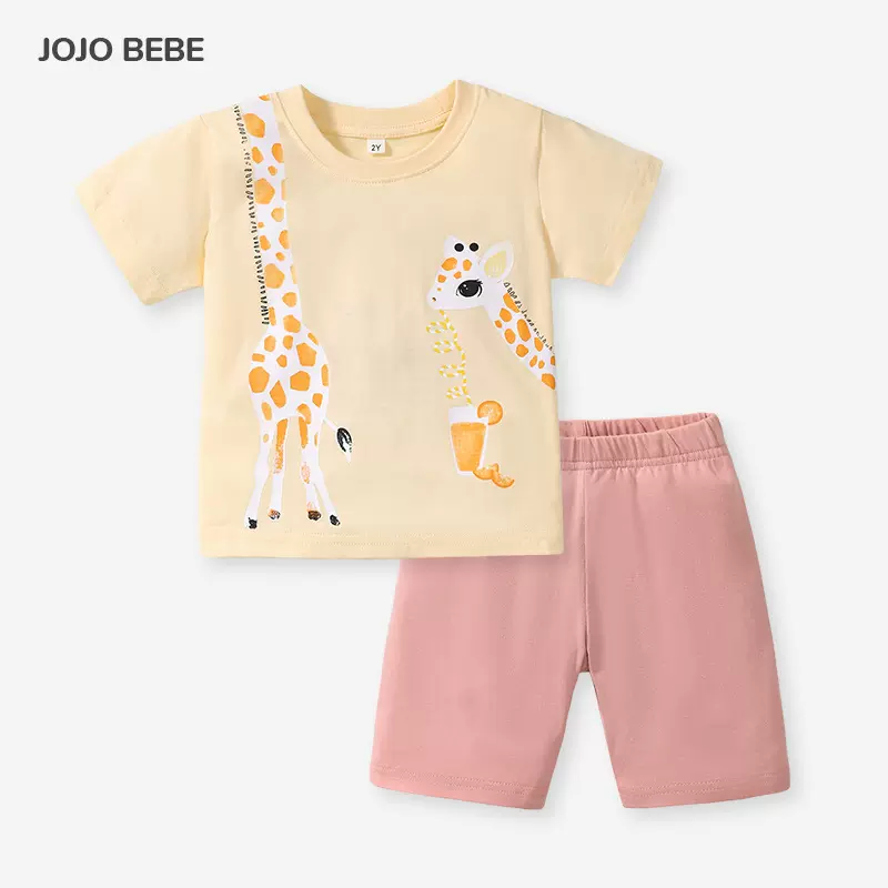 JOJO BEAR欧美童装夏季新款针织全棉短袖印花卡通儿童套装