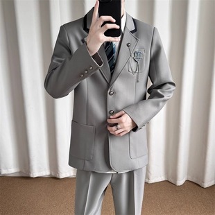 College Style Boys' Dk Suit Uniform Jacket Jk School Uniform Gray Suit Student Casual Cool Class Uniform Set