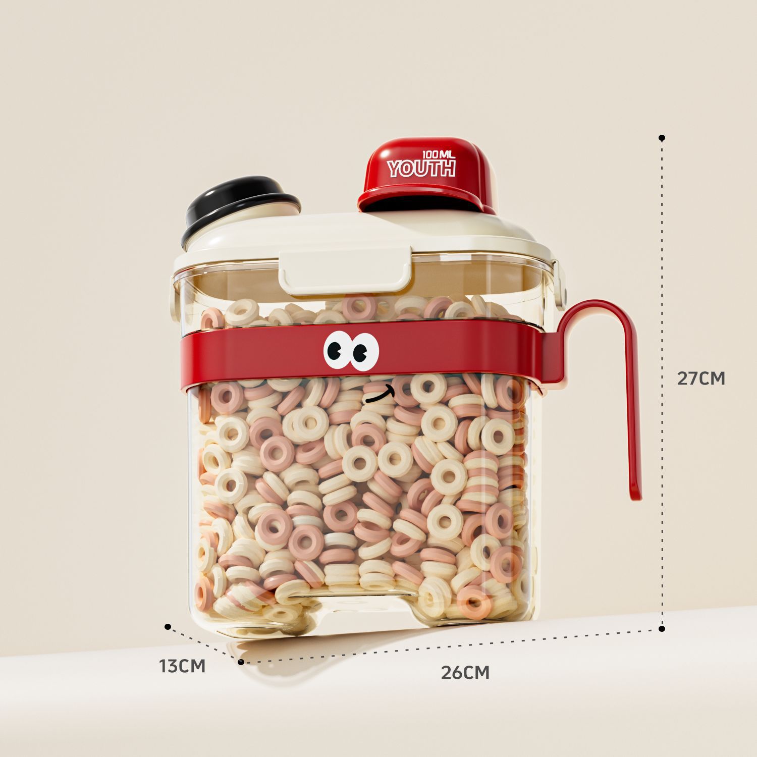 Cartoon pet food storage jar large red 3600ml