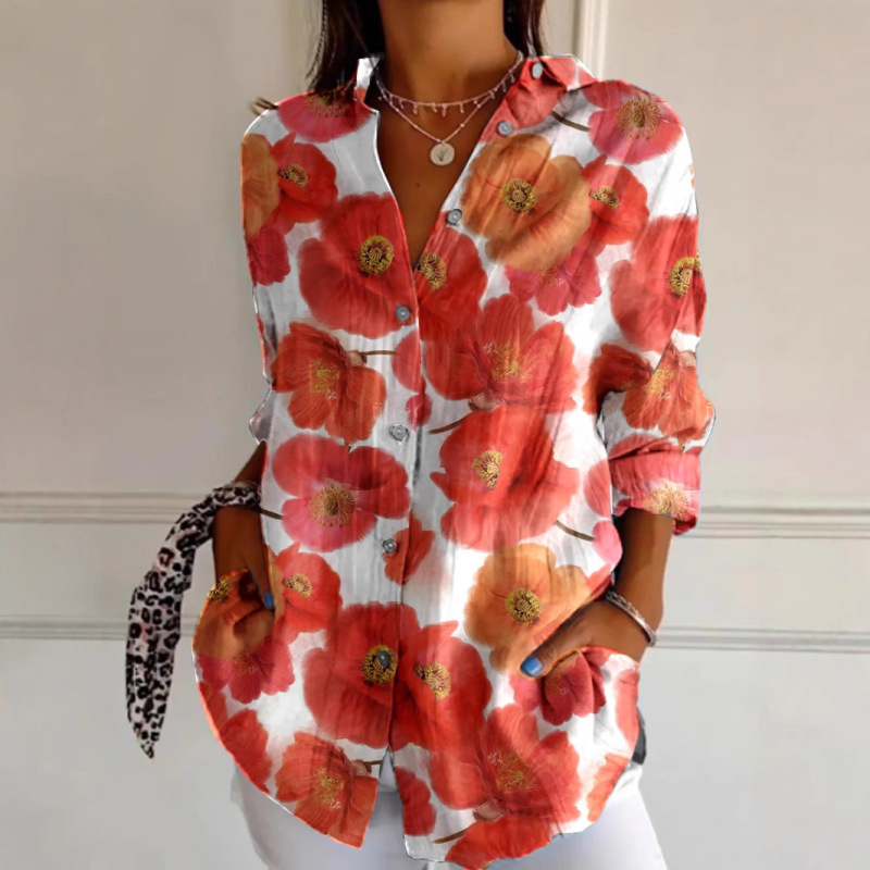 Independent Station Plus Size Women's New Long-Sleeved Button-Down Shirt Marine Floral Women's Button-Down Shirt Casual Hot Sale Independent Station Plus Size Women's New Long-Sleeved Button-Down Shirt Marine Floral Women's Button-Down Shirt Casual Hot Sale