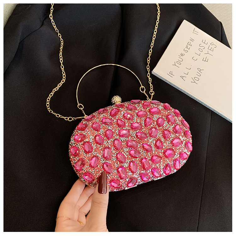 Nueva bolsa de cena de lujo ligera con diamantes, bolsa de moda para banquetes de bodas, bolsa de acrílico con diamantes completos