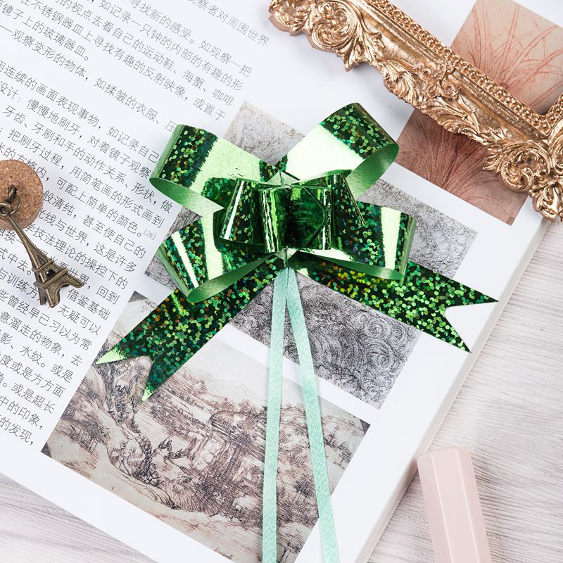 Venta caliente transfronteriza 18mm láser metálico dibujado a mano flor regalo de Navidad embalaje dibujo flor arco tirar flor envío gratuito