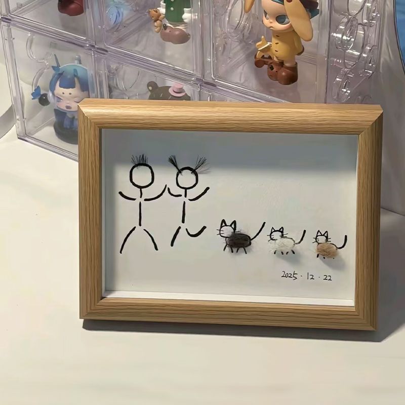 Couple's Kitten and Puppy Hair Photo Frame DIY Handmade Desktop Ornament Pet Memorial Car Decoration Accessory