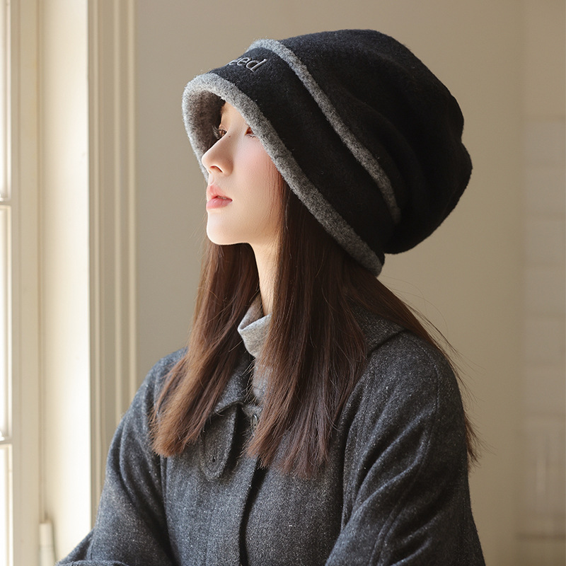 Cappello turbante versatile in stile coreano da pescatore, per esterni, autunno inverno, per donna, con ampia circonferenza della testa, che snellisce il viso._voghion.com