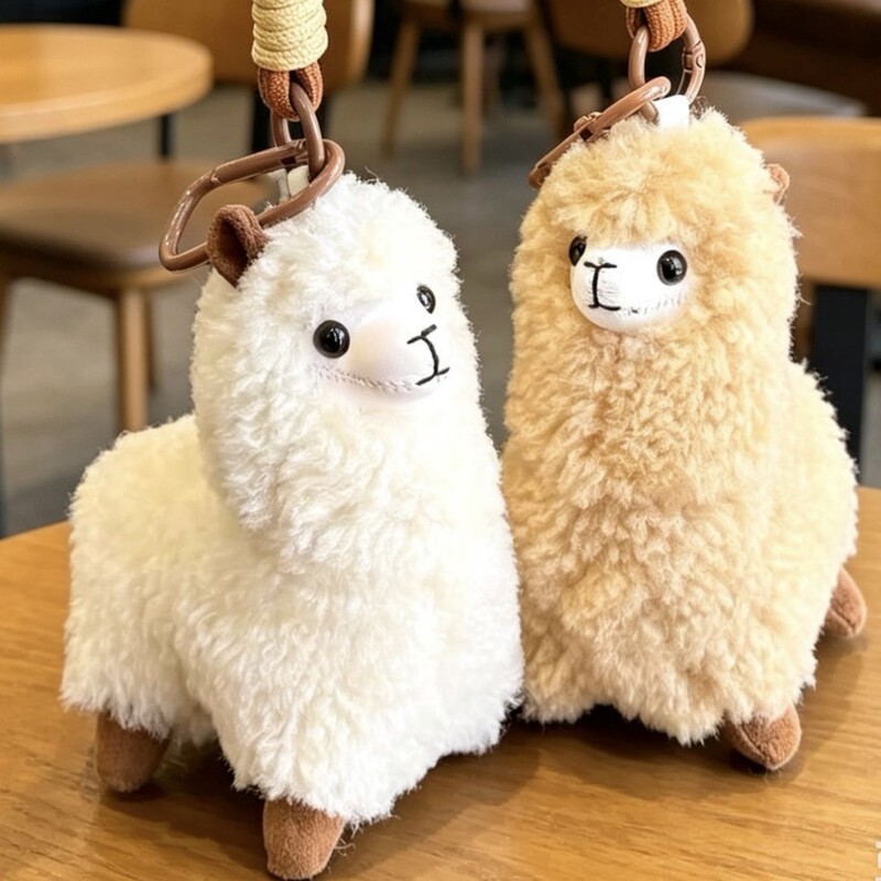 Real Wool Alpaca Car Keychain Pendant Plush Pendant Cartoon Doll Bag Charm Wholesale Toy Pendant