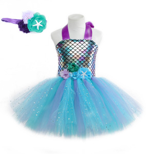 Blue princess ballet dress tutu skirt girl mermaid  show  princess skirt stage performacne party cosplay dance skirt