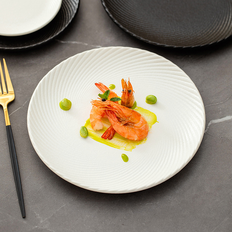 Spiral Pattern White Porcelain Dinner Plate Dish Household Plate Set Plate Good-looking Dish Disc Dish Dish Ritual Tableware