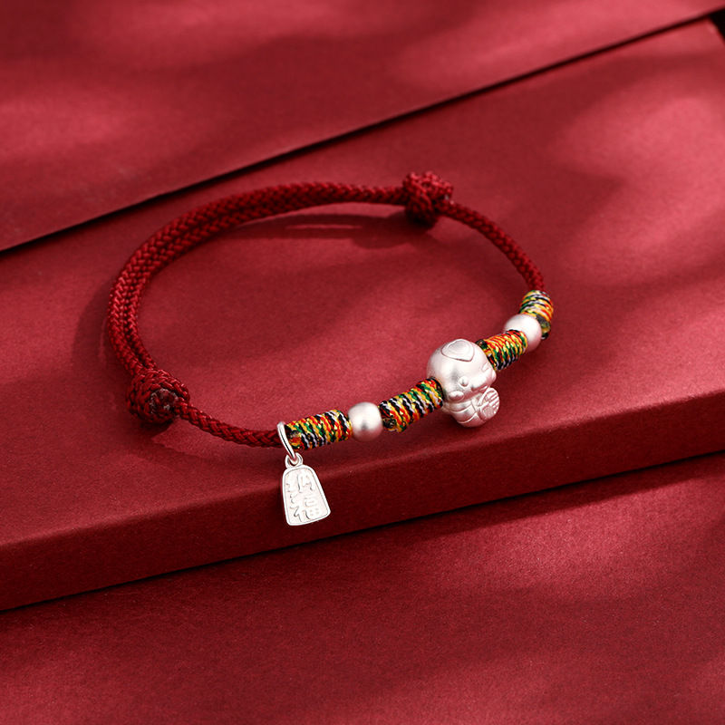 999 plata esterlina Nafu Zodiac Serpiente pulsera de cuerda roja mujer 2025 explosión este año de la vida año de la serpiente cuerda tejida a mano