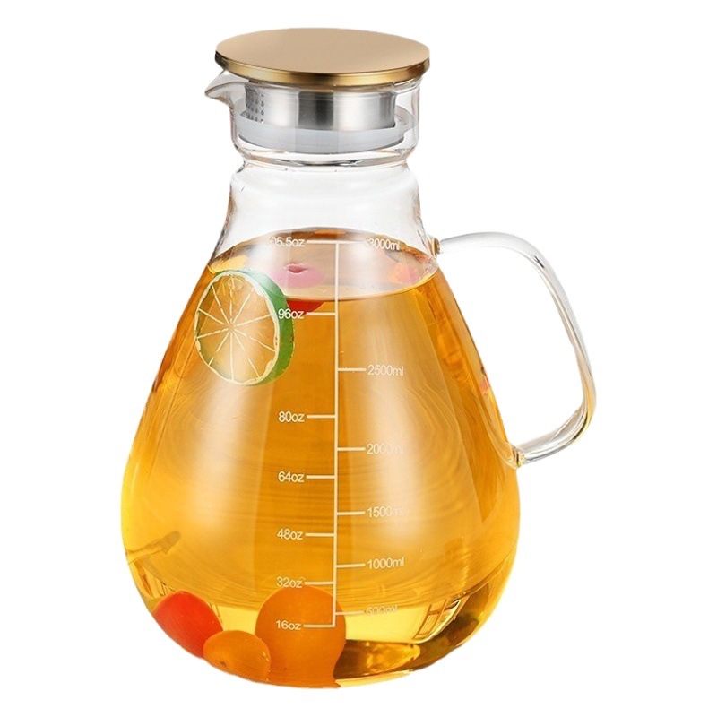 Botella de agua fría de vidrio resistente al calor del fabricante cubierta de acero inoxidable olla de jugo de gran capacidad botella de agua fría de vidrio transparente