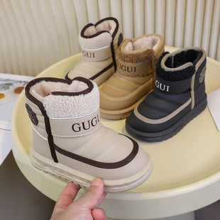 Children's Snow Boots fleece-lined Thickened Waterproof Boys' Boots 2024 New Winter Shoes Girls Snow Cotton Bread Shoes
