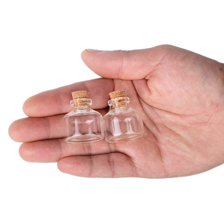 Wooden-cork glass bottles: 22*28*7 / 30*30*10 / 37*40*12.5 – Small-caliber, transparent wish bottles for drifting