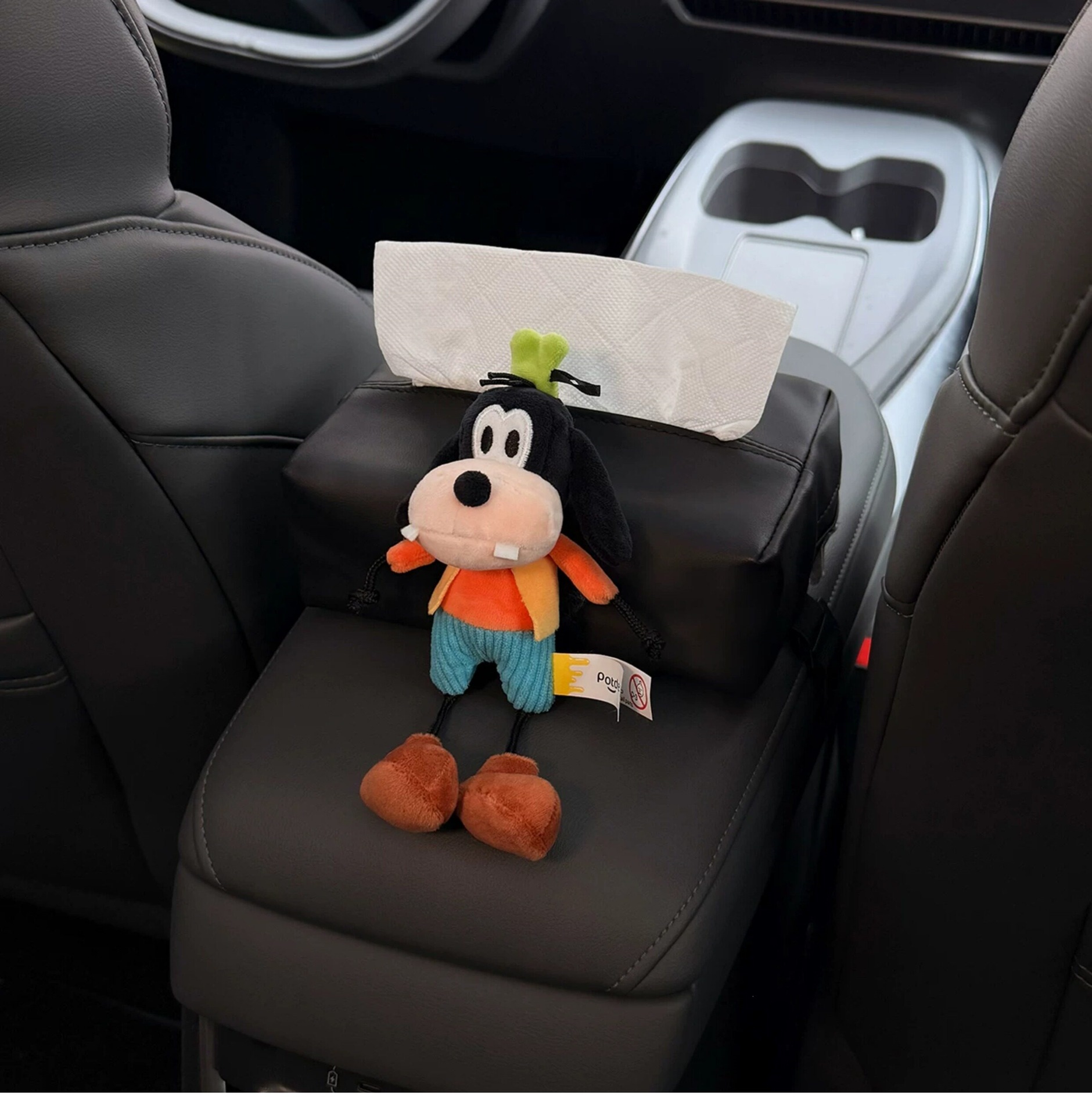2026 New Model Mickey Goofy Car Tissue Box, Car Interior Armrest Box Tissue Holder, Seat-Mounted Car Tissue Bag