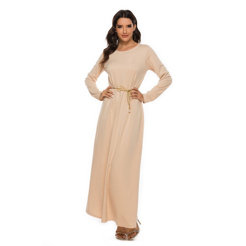 Cross-Border New Muslim Prayer Basic Long Sleeve Inner Layer Round Neck Dress Middle Eastern Robe_ecoleips.com