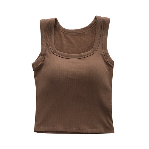 Women's knitted brushed thermal camisole with chest pad, square collar self-heating bottoming top for outer wear and inner wear wholesale