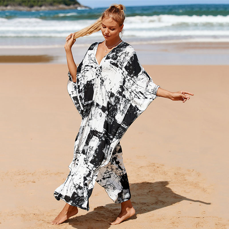 224g Weight Sunscreen Shirt Outerwear Type 3/4 Length Sleeve Sleeve Length Polyester Fabric Type Long Top Length V Neck Neckline Printing, Leopard Pattern Spring&Summer Season Women's Gender Vacation, Beach Style Women's Printing Leopard Vacation Beach Cover Ups 105