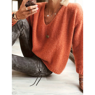 R 48978 Women's V-neck Loose Sweater Ůʿ V �I����ë��