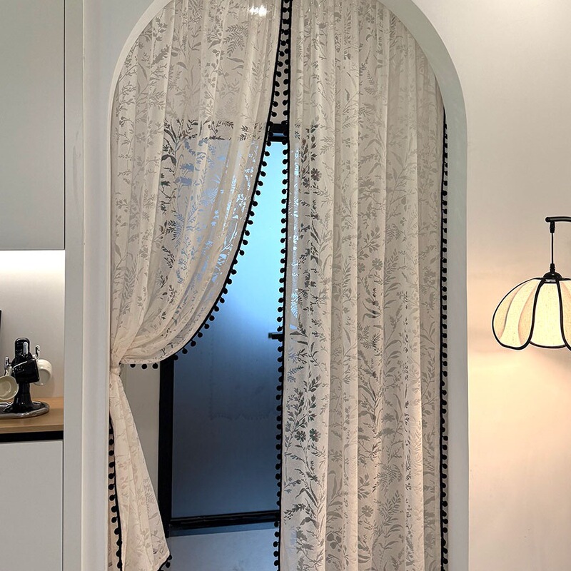 Beautiful Hollow Design Gauze Curtain with Warm Sunlight Color Atmosphere, Vintage Style Door Curtain, Feng Shui Partition Curtain