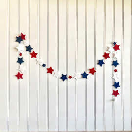 跨境专供 毛毡独立日红白蓝星星旗派对旗独立日客厅布置装饰拉花