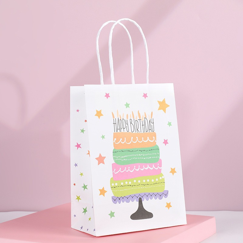 Bolsas de regalo de cumpleaños, bolsas de cartón cartón, bolsas de embalaje para llevar, bolsas de embalaje de regalo de fiesta para niños, bolsas de mano