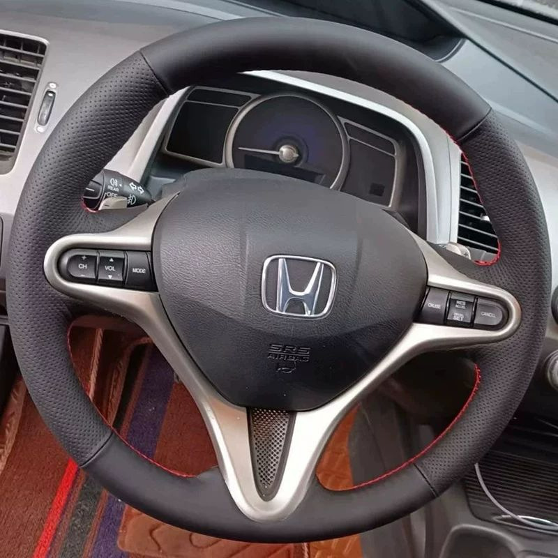 Specially Designed for 08-13 Honda Fit Steering Wheel Cover, Leather Cover for the Eighth-Generation Civic, Hand-Stitched Full-Cover Model