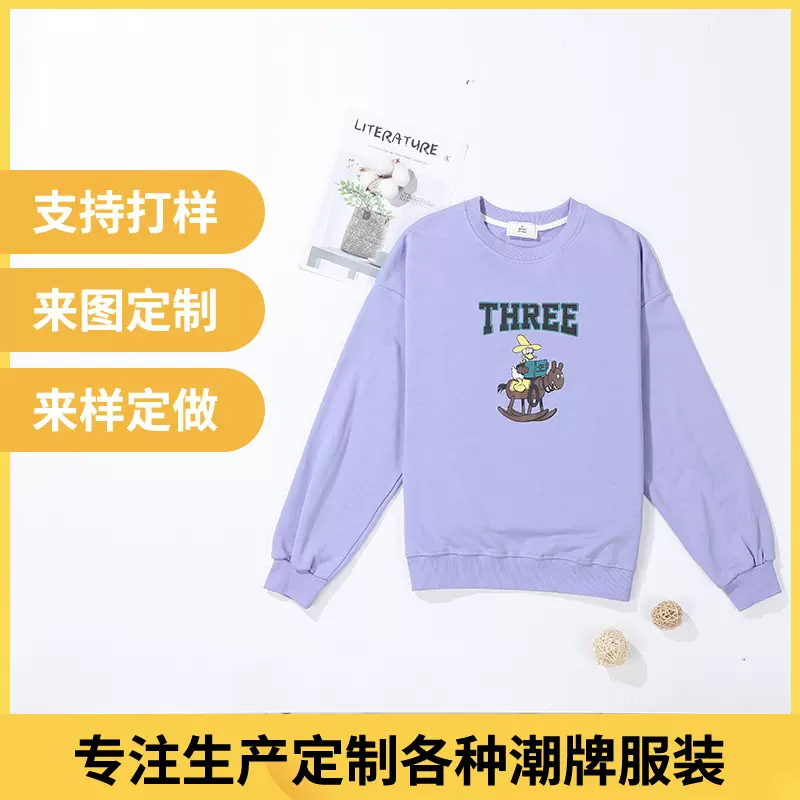 工厂定制外贸亚马逊卡通圆领套头卫衣宽松长袖女装印花上衣百搭