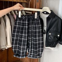 邦诚儿童裤子2025冬季新款男女童洋气格子休闲裤小童宽松加厚长裤