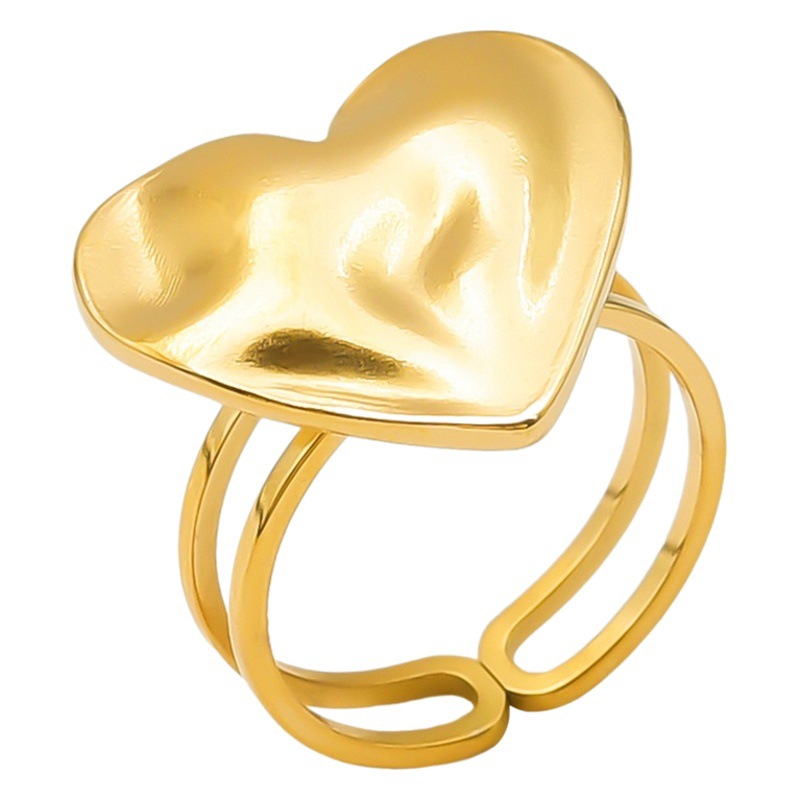 304 Stainless Steel Titanium Steel Ring Geometric Love Shape Ring for Women and Men Cold Style Niche Simple Opening Adjustable