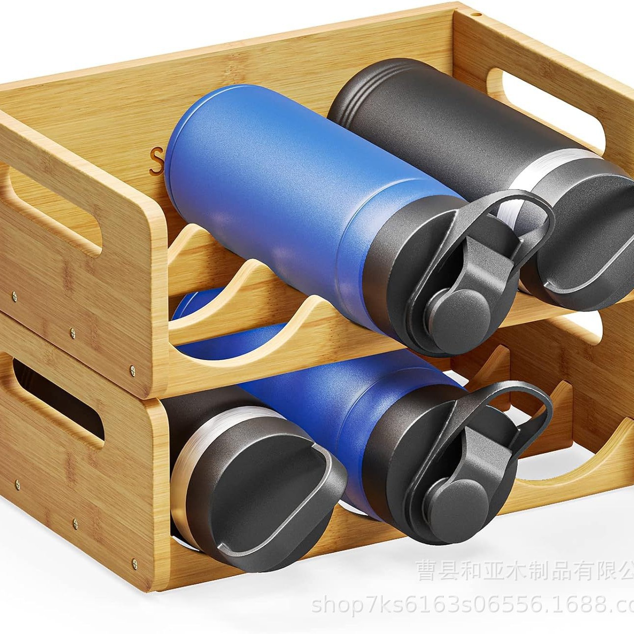 Amazon Beverage Bottle Storage Display Rack Stackable Red Wine Thermos Cup Holder Bamboo Water Bottle Storage Rack