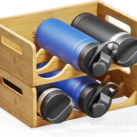 亚马逊饮料瓶置物展示架可叠放红酒保温杯架竹制水瓶收纳架
