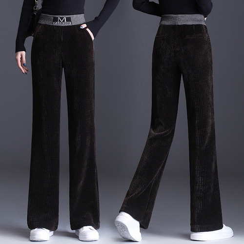 Wide-leg corduroy women's pants, high-waisted straight-leg pants—autumn/winter new arrival, versatile and loose-fitting women's pants with a flowing drape, casual style.