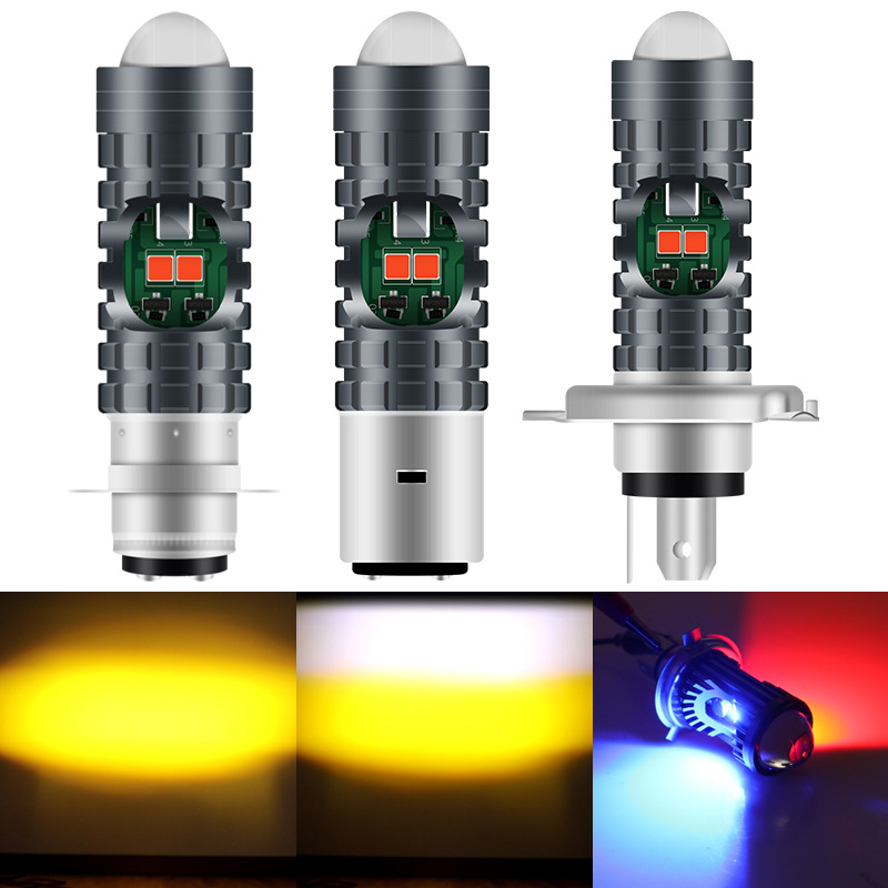 Cross-Border Motorcycle Modified Headlight Ba20D H4 P15D White-Yellow High and Low Beam Red-Blue Warning Fisheye Spotlight