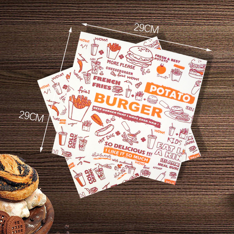 Papel a prueba de aceite Papel de hamburguesas Papel bandeja de aceite Papel de pan Papel para hornear Papel de almohadilla de pizza Papel de freidora de aire