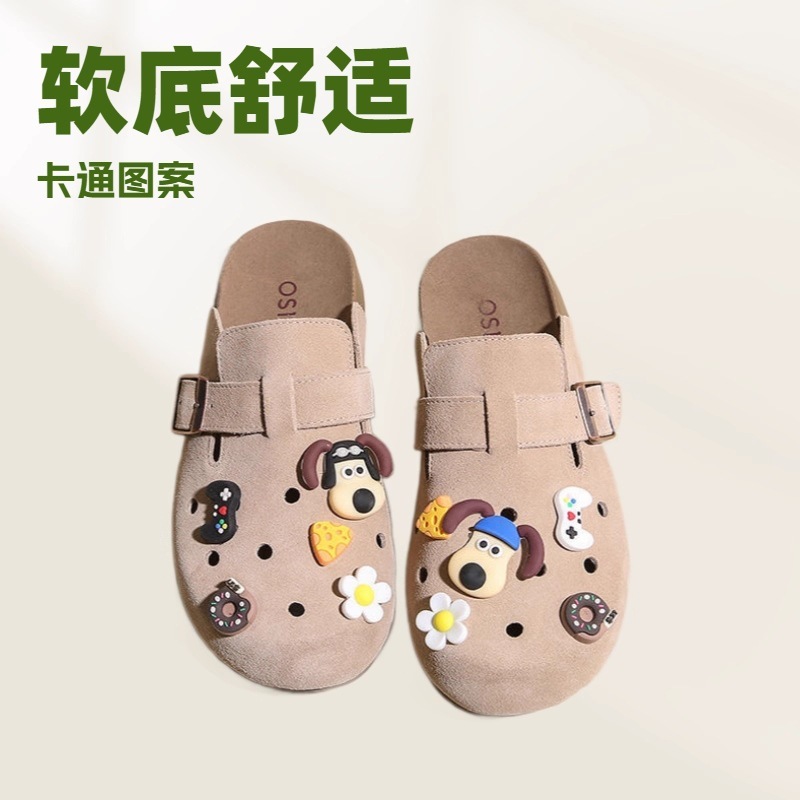 Vintage Birkenish Half Slippers for Women 2025 Spring New Outfit Soft Sole Comfortable Cave Shoes Cartoon Toe Slippers