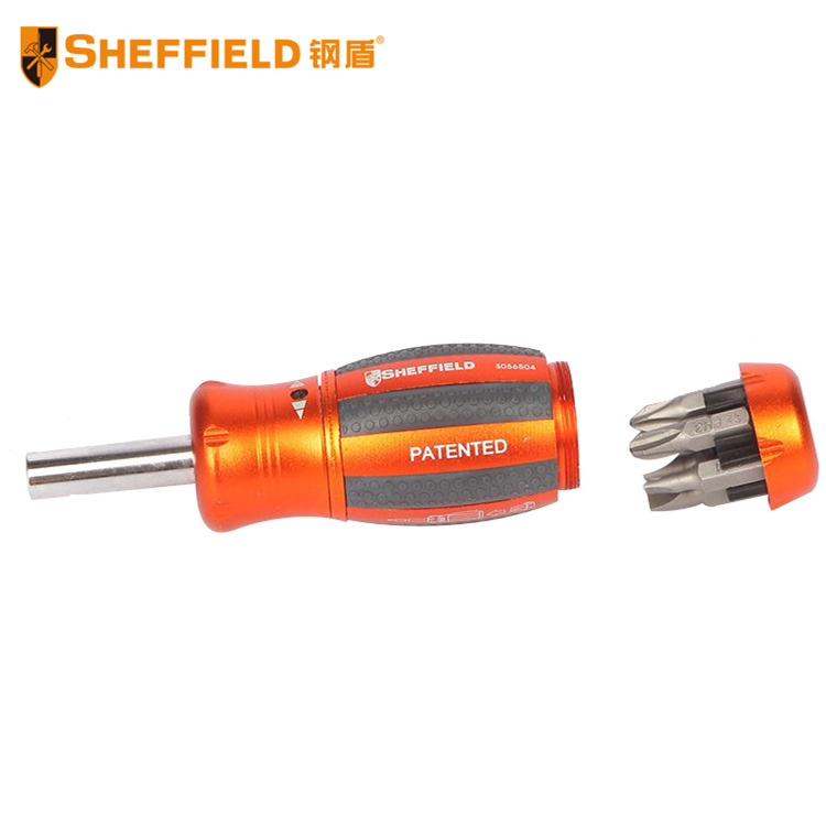 钢盾SHEFFIELD S056504 6合1迷你棘轮铝合金手柄螺丝批手动螺丝刀