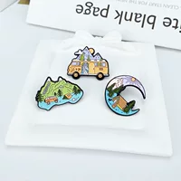 Внешняя торговля новая креативная пейзажная карта Moon House Мультфильм брошь персонализированный автобус горная вершина краска сплава значок