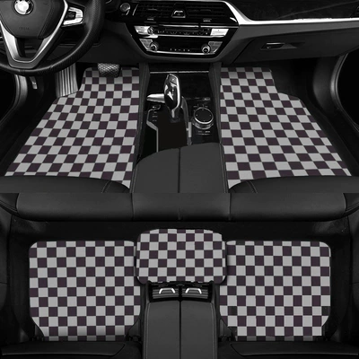 Universal Foot Pad Checkerboard Floor Mats Mosaic Plaid - black-and-dark-gray-five-piece-car-set