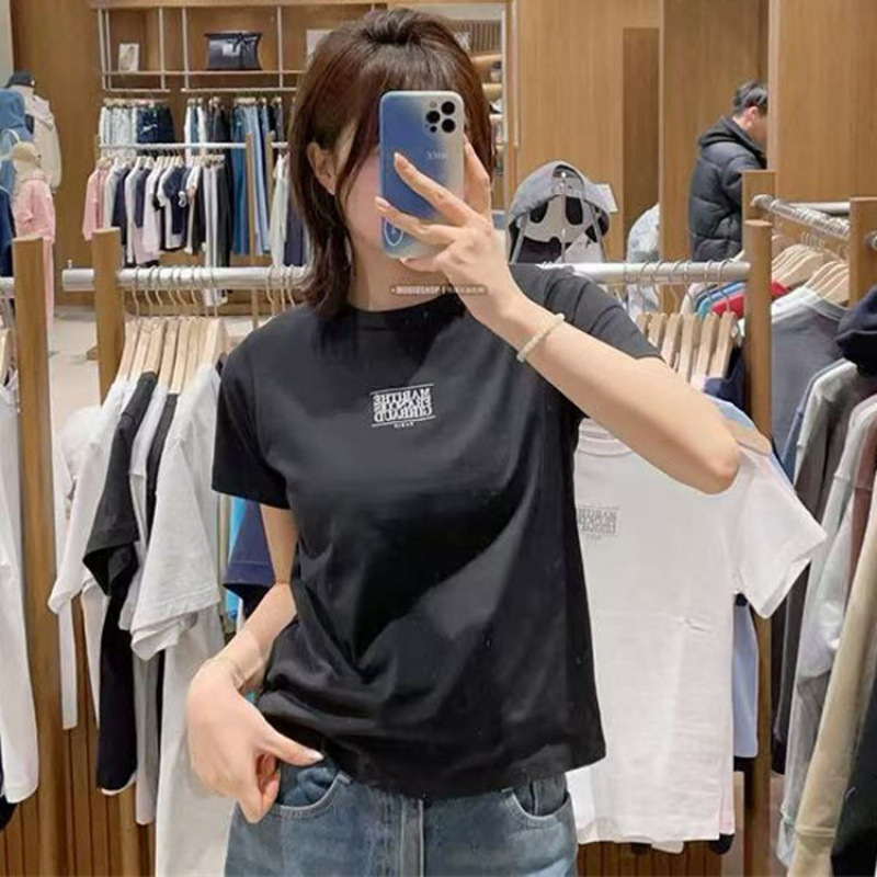 韓国25夏マリーテ・ハヨン同型スモールロゴロゴレタースリムTシャツインカジュアルラウンドネック半袖|undefined